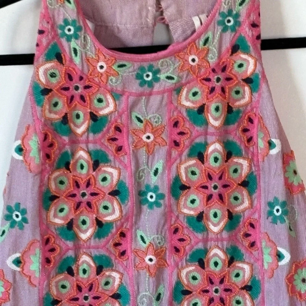 Anthropologie Embroidered & Appliqued Dress - Pink with Multicolor Floral Size 0 - Picture 8 of 12